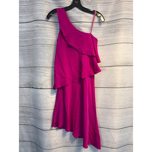 Milly Nora One-Shoulder Asymmetric Ruffled Tiered Stretch-Silk Dress Size 2 - Picture 3 of 3